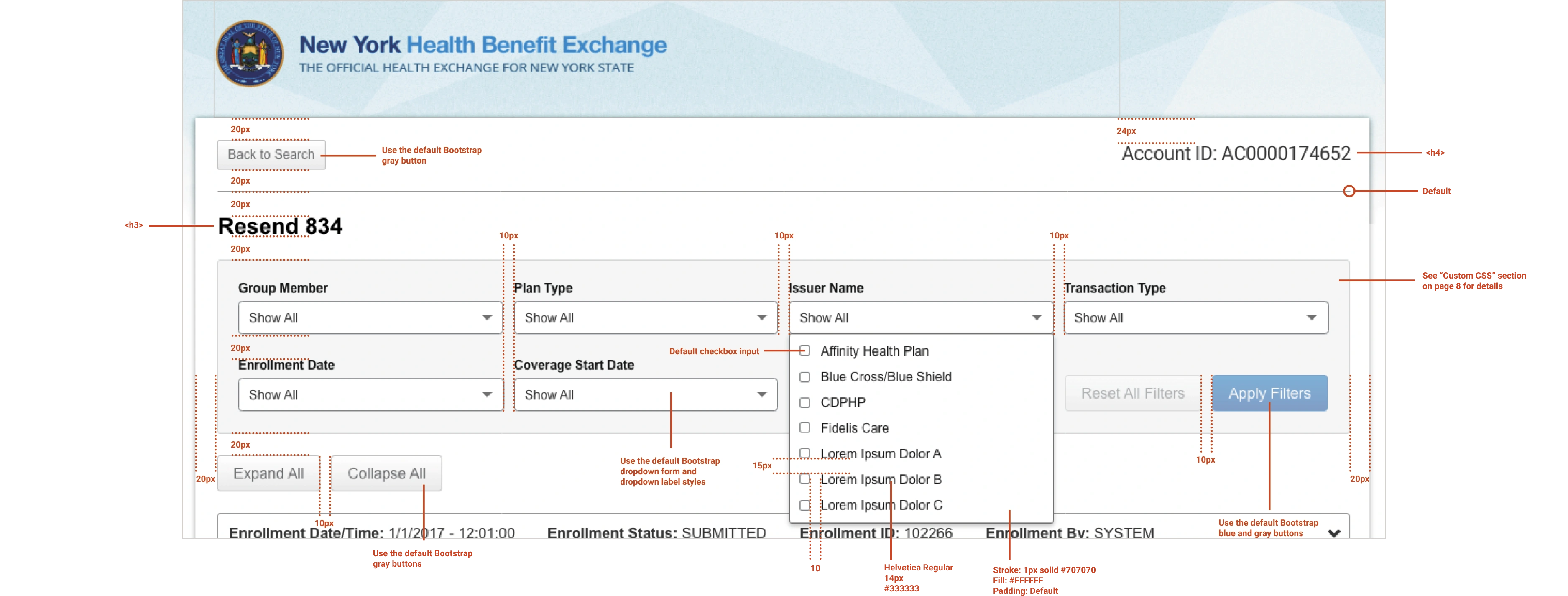 screenshot of proposed Back Office UI changes with specific spacing and font size adjustments